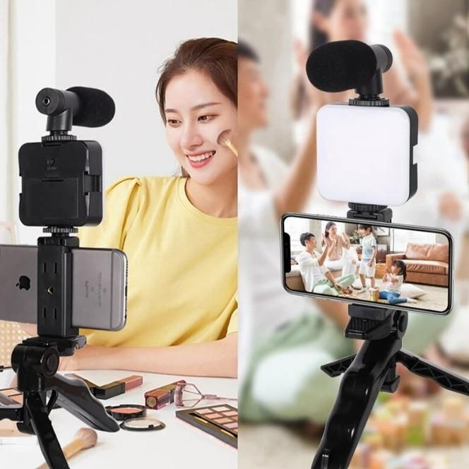 Video Vlogger Kit Microphone LED Fill Light Tripod for Phone Video kit Tripod Kit - Premium  from Mystical9 - Just Rs 1500 /- Shop now at Mystical9.com