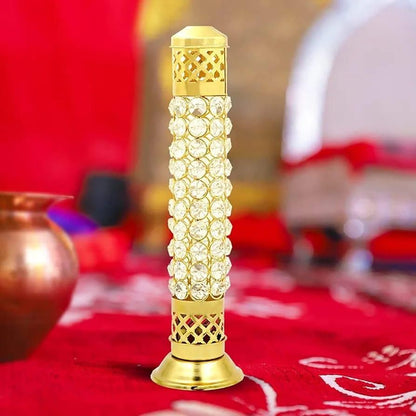 Incense Stick Holder with Ash Catcher| 25cm Height | Brass Crystal Incense Burner| Pack of 1 - Premium  from Mystical9 - Just Rs 670 /- Shop now at Mystical9.com