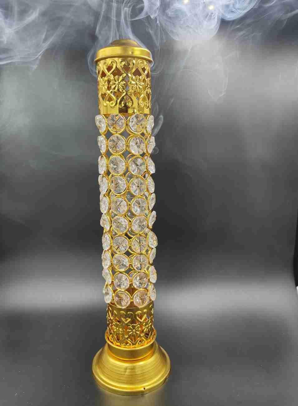 Incense Stick Holder with Ash Catcher| 25cm Height | Brass Crystal Incense Burner| Pack of 1 - Premium  from Mystical9 - Just Rs 670 /- Shop now at Mystical9.com