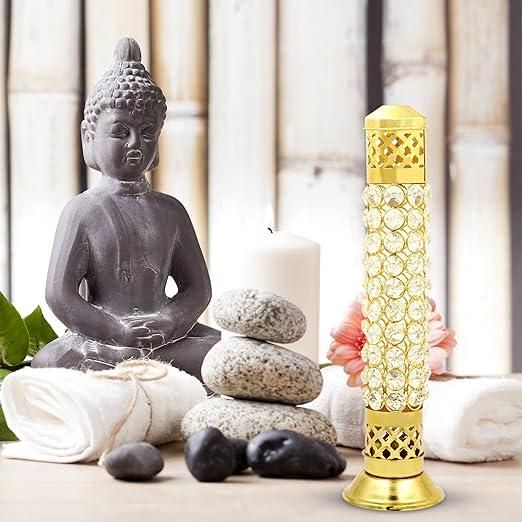 Incense Stick Holder with Ash Catcher| 25cm Height | Brass Crystal Incense Burner| Pack of 1 - Premium  from Mystical9 - Just Rs 670 /- Shop now at Mystical9.com