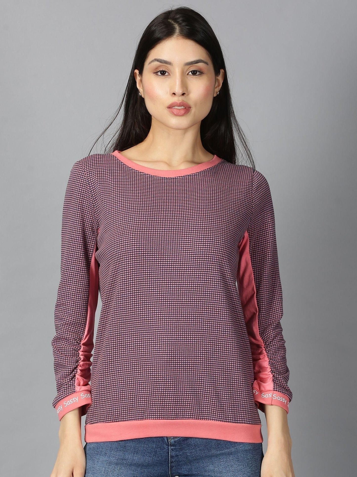 UrGear Women's Cotton Small Checks Round Neck Casual T-Shirt - Premium  from Mystical9 - Just Rs 650 /- Shop now at Mystical9.com