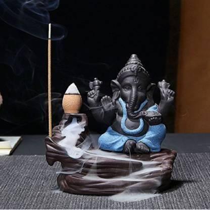 Handcrafted Meditation Monk Ganesha Smoke Backflow Cone Incense holder - Premium  from Mystical9 - Just Rs 550 /- Shop now at Mystical9.com