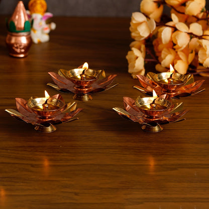 eCraftIndia Set of 4 Floral Shape Metal Diya - Premium  from Mystical9 - Just Rs 720 /- Shop now at Mystical9.com