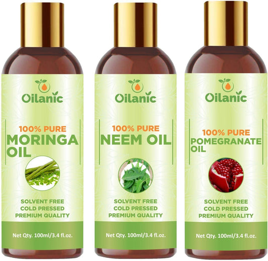 Oilanic Premium Moringa Oil, Neem Oil & Pomegranate Oil Combo pack of 3 bottles of 100 ml(300 ml) - Premium  from Mystical9 - Just Rs 900 /- Shop now at Mystical9.com