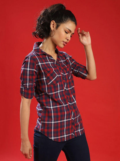 Campus Sutra Women's Cotton Checks Shirts - Premium  from Mystical9 - Just Rs 999 /- Shop now at Mystical9.com