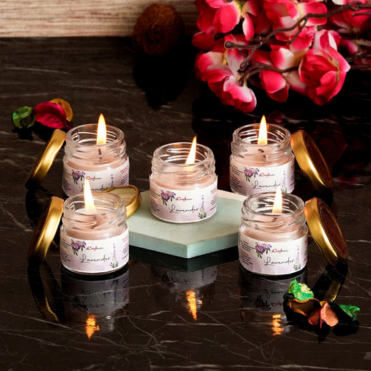 eCraftIndia Set of 5 Lavender Scented Minijar Candle - Premium  from Mystical9 - Just Rs 656 /- Shop now at Mystical9.com