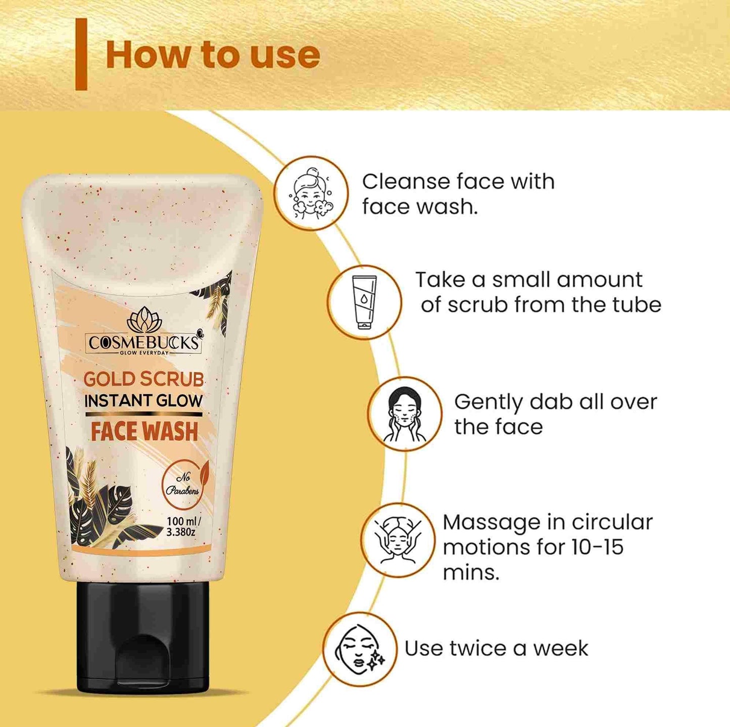 Gold Scrub Instant Glow Facewash 100ML - Premium  from Mystical9 - Just Rs 590 /- Shop now at Mystical9.com