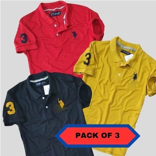 Cotton Solid Half Sleeves Mens Polo T-Shirt Pack Of 3 - Premium  from Mystical9 - Just Rs 1049 /- Shop now at Mystical9.com