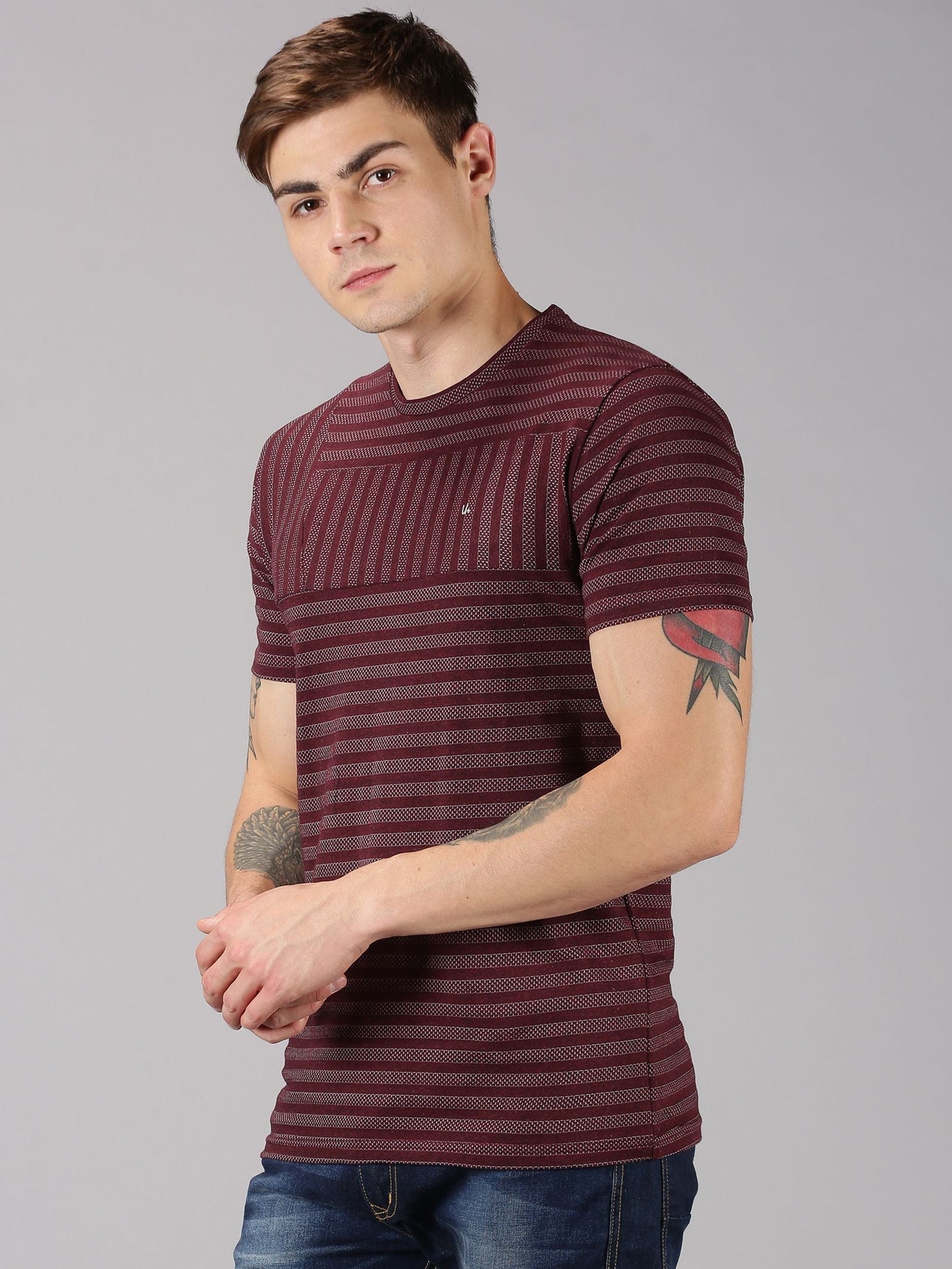 Urgear Cotton Stripes Half Sleeves Mens Round neck T-Shirt - Premium  from Mystical9 - Just Rs 685 /- Shop now at Mystical9.com