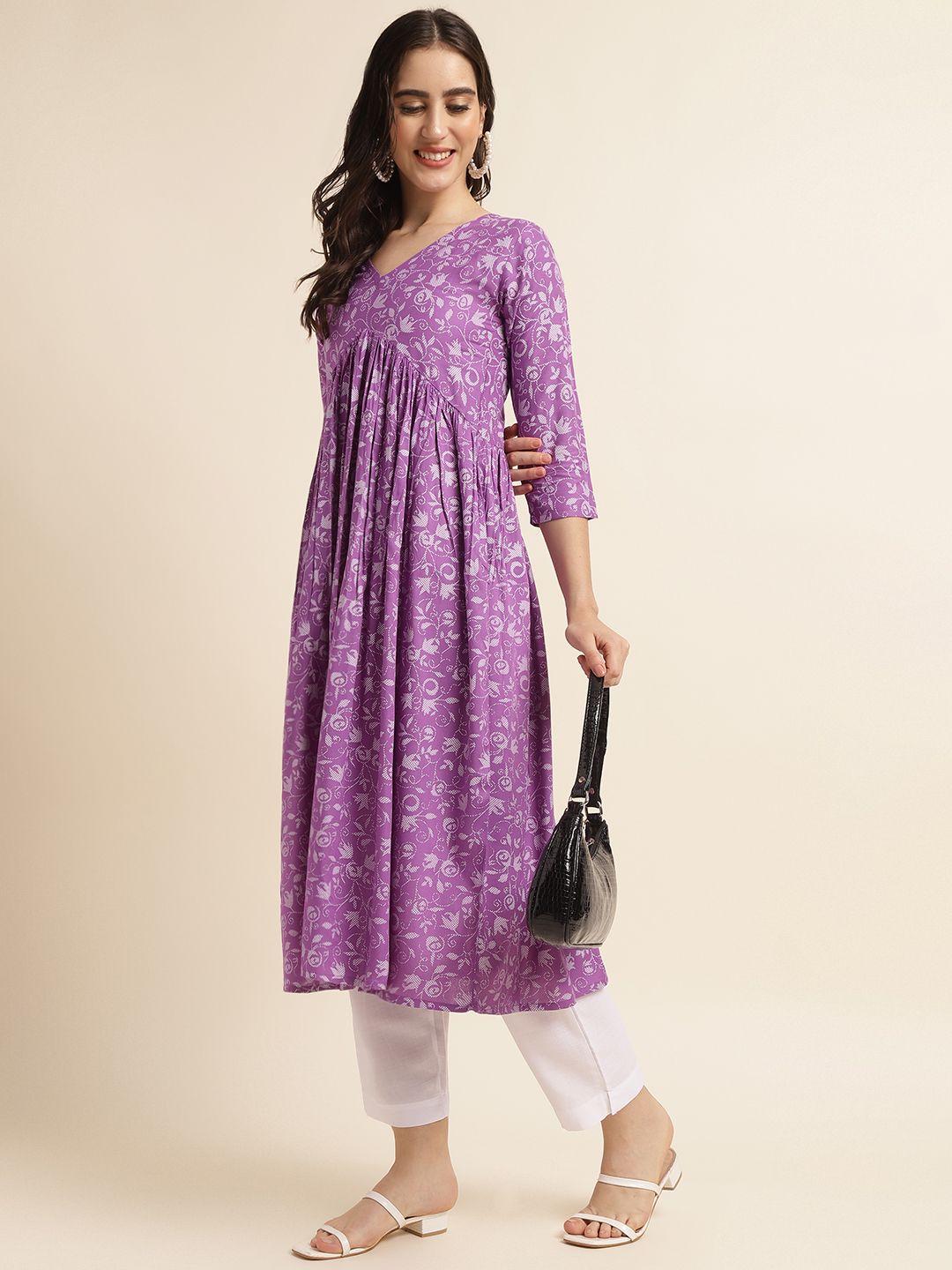 Fabclub Rayon Anarkali Printed Women Kurti (Purple) - Premium  from Mystical9 - Just Rs 834 /- Shop now at Mystical9.com