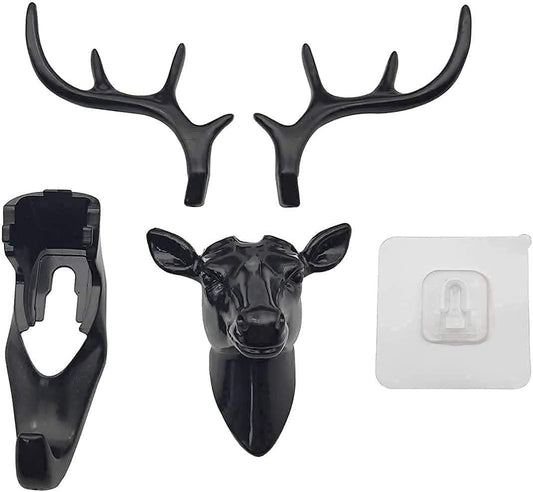 Deer Head Hanging Plastic, Self Adhesive Wall Door Hook Hanger Bag Keys Sticky Holder (Black) - Premium  from Mystical9 - Just Rs 600 /- Shop now at Mystical9.com