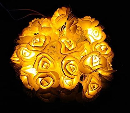 Rose Flower Led Serial String Lights - |10 Feet 14 Led Rose Lights for Home Decoration Indoor Outdoor(Warm White Plug-in) - Premium  from Mystical9 - Just Rs 700 /- Shop now at Mystical9.com