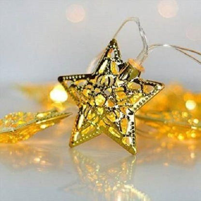 16 Led Golden Metal Star Copper String Fairy Light for Decoration - Warm White - Premium  from Mystical9 - Just Rs 690 /- Shop now at Mystical9.com