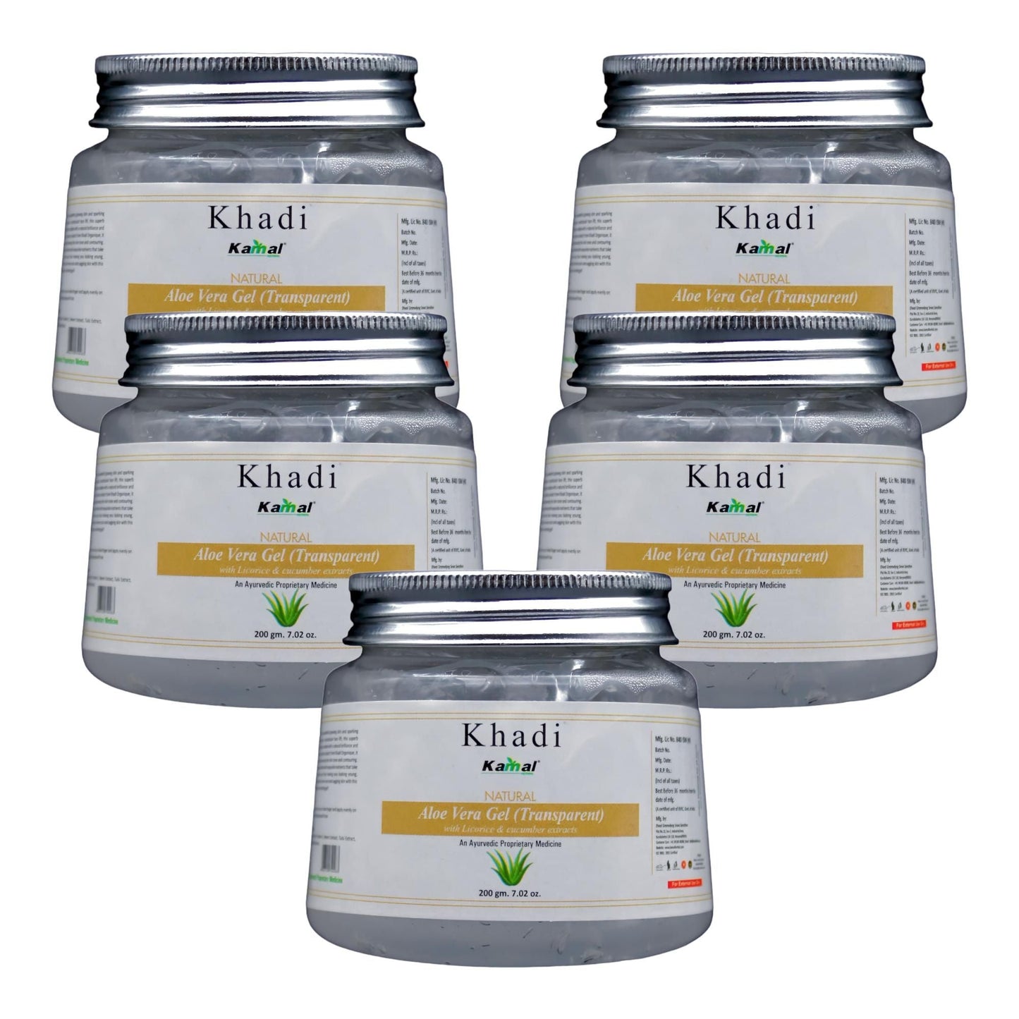 Khadi Kamal Herbal 100 Pure Natural & Organic Aloevera Gel For Men And Women For Face And Hair 200ml Pack of 5 - Premium  from Mystical9 - Just Rs 975 /- Shop now at Mystical9.com