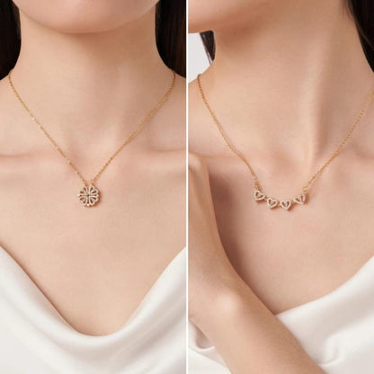 Four Love Hearts Pendant Necklace rose  Diamond Leaf Clover Heart Necklaces - Premium  from Mystical9 - Just Rs 650 /- Shop now at Mystical9.com