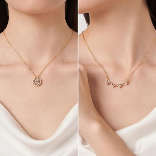 Four Love Hearts Pendant Necklace rose  Diamond Leaf Clover Heart Necklaces - Premium  from Mystical9 - Just Rs 650 /- Shop now at Mystical9.com