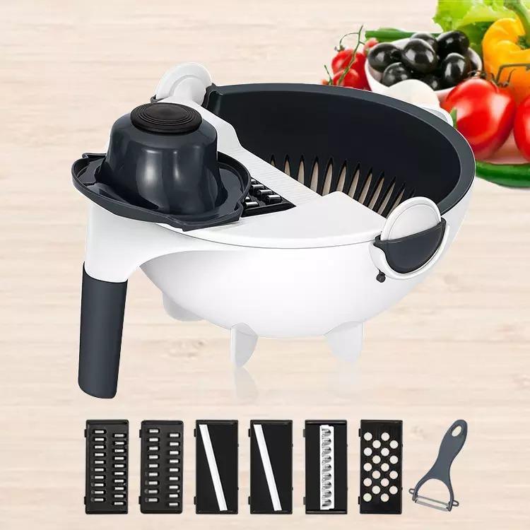 9 in 1 Slicer-Portable Multifunction Vegetable Cutter with Drain Basket, Magic Rotate Colander, Slicer, Chopper, Grater - Premium  from Mystical9 - Just Rs 670 /- Shop now at Mystical9.com