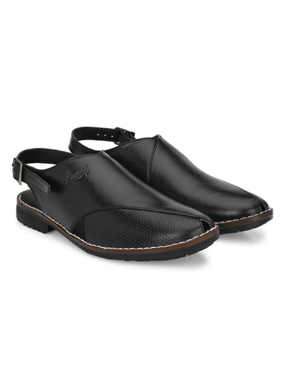 Bucik Men's Black Genuine Leather Slip-On Casual Sandal - Premium  from Mystical9 - Just Rs 997 /- Shop now at Mystical9.com