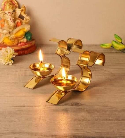 Brass Om Diya Oil Puja Lamp Decorative for Home Office Gifts/ Mandir (Pack of 2) - Premium  from Mystical9 - Just Rs 760 /- Shop now at Mystical9.com